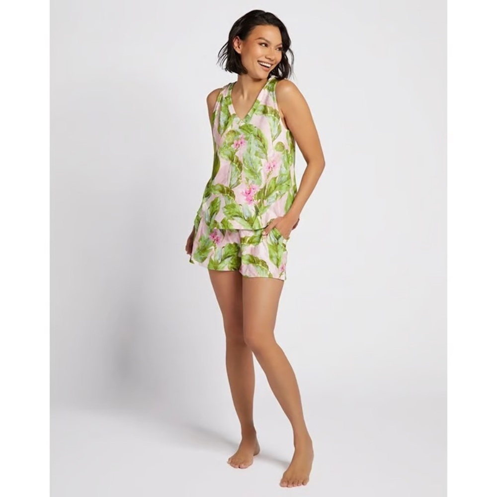 NWT PJ Salvage Tropicana Dreams Tank Short Pajama SET Pink Green Womens Size XS
